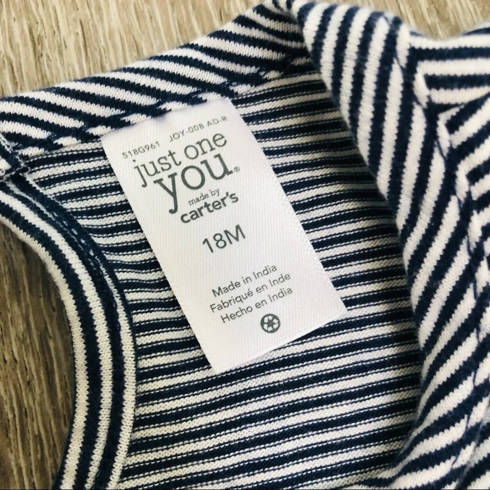 CARTERS SHORT SLEEVE DRESS FLORAL BLUE WHITE STRIPES 18MO NWT - Picture 7 of 7